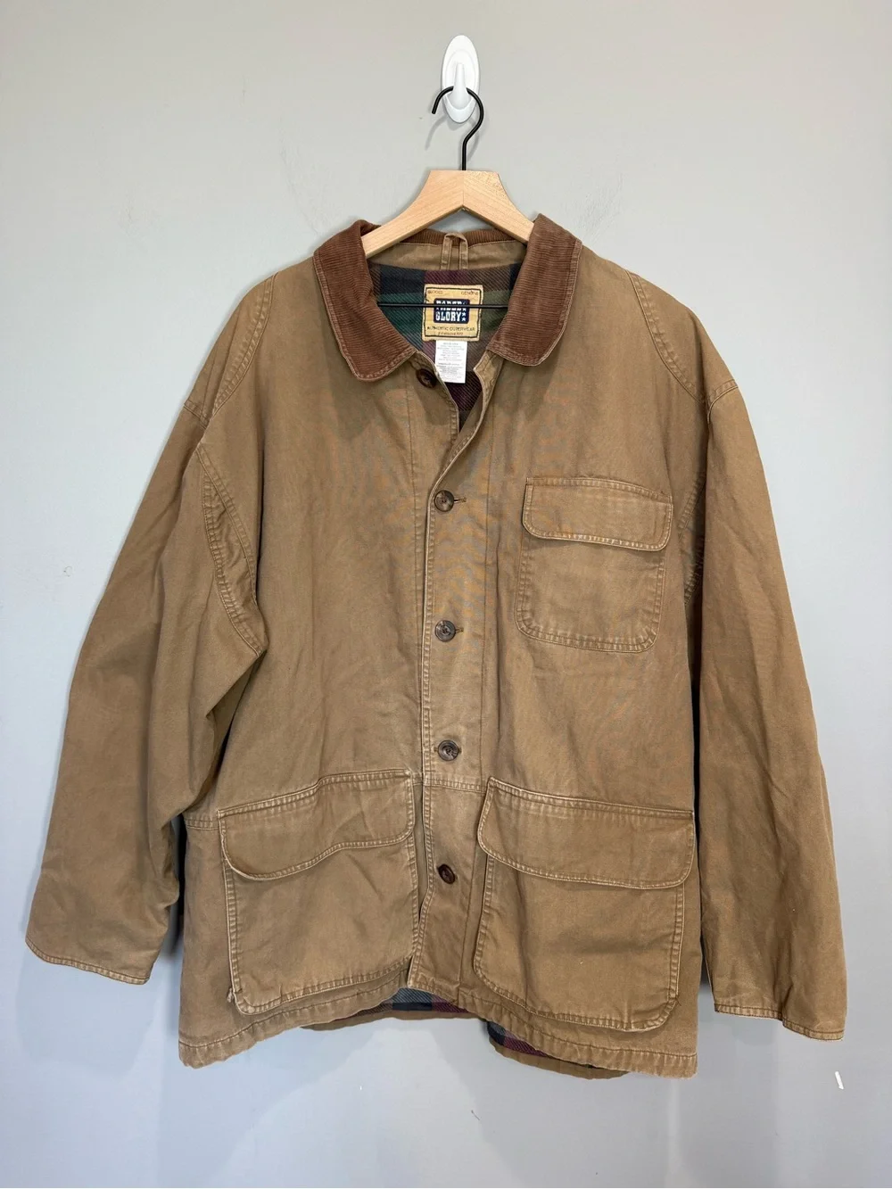 Faded Glory Canvas Chore Barn Coat Plaid Lined Corduroy Collar Men’s L